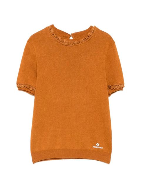SHUSHU/TONG lace-trimmed short-sleeve sweater - Brown - zdjęcie produktu nr 1