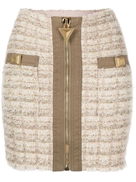 Balmain zip-detail tweed mini skirt - Neutrals - zdjęcie produktu nr 1