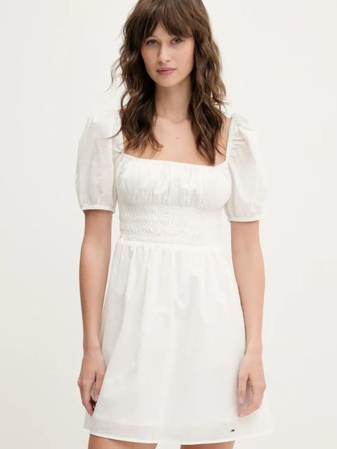 Tommy Jeans sukienka bawełniana kolor biały mini rozkloszowana DW0DW21334 - zdjęcie produktu nr 1