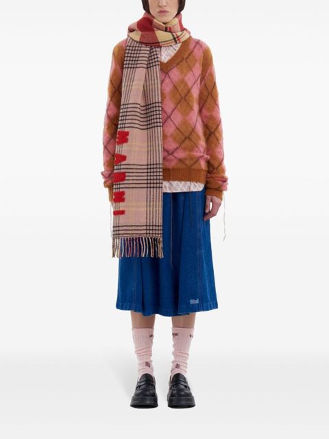 Marni intarsia-knit logo scarf - Pink