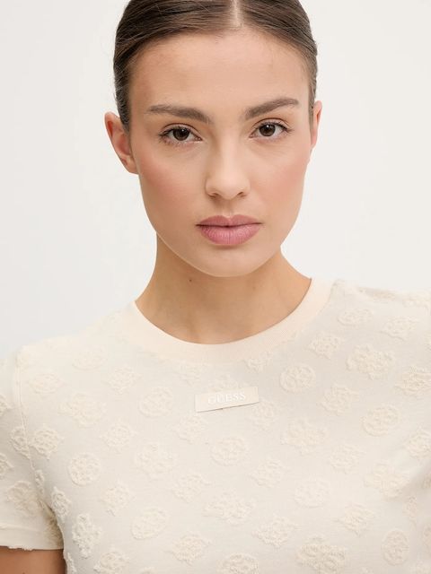 Guess t-shirt PEONY damski kolor beżowy V5GP21 KCT02