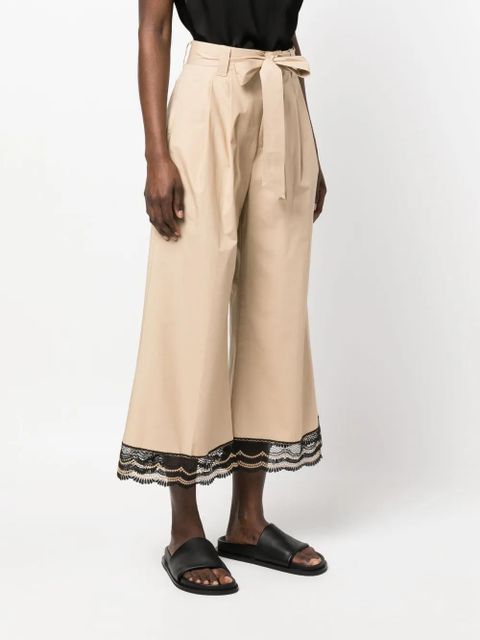 TWINSET lace-trim wide-leg trousers - Neutrals