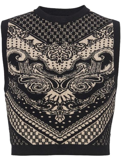 Balmain patterned intarsia-knit crop top - Black - zdjęcie produktu nr 1