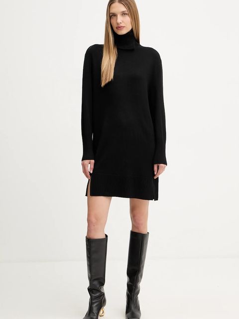 BOSS Orange sukienka z dodatkiem wełny kolor czarny mini prosta 50550493