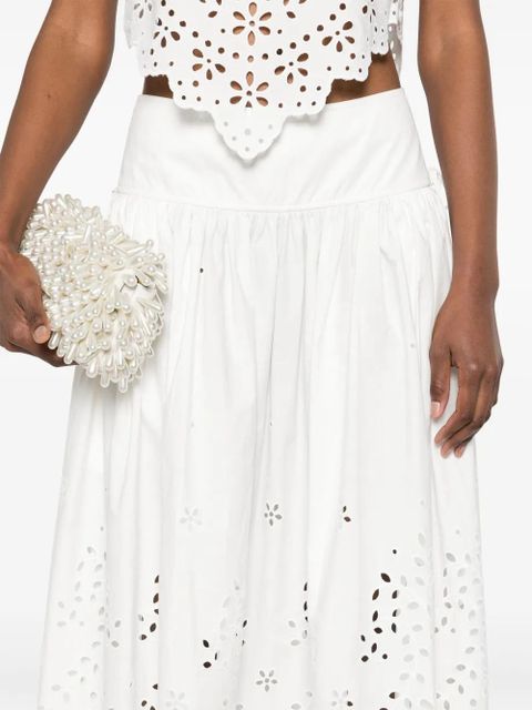 Self-Portrait cotton embroidered midi skirt - White