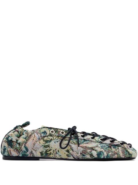 GANNI tapestry-effect eyelet-detail lace-up ballerina - Multicolour - zdjęcie produktu nr 1