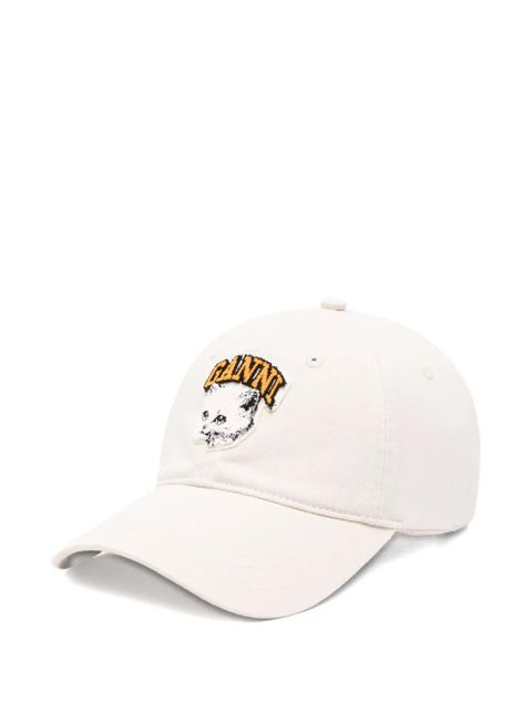 GANNI cat-embroidered baseball cap - Neutrals