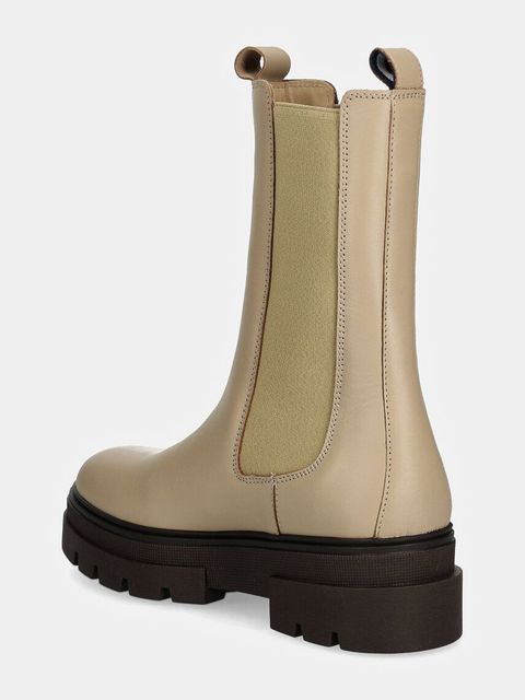 Tommy Hilfiger sztyblety skórzane MONOCHROMATIC CHELSEA BOOT damskie kolor beżowy na płaskim obcasie FW0FW06730