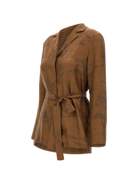 Max Mara Abituro landscape-print V-neck shirt - Brown