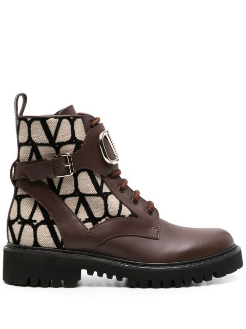 Valentino Garavani Toile Iconograph combat boots - Brown - zdjęcie produktu nr 1