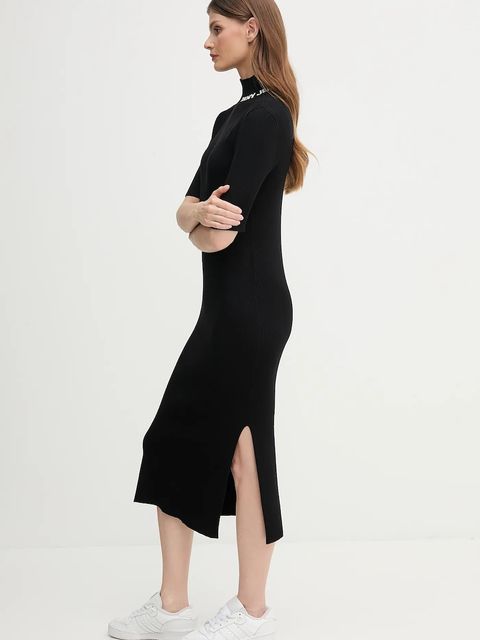 Dkny sukienka kolor czarny midi dopasowana DJ5R0751