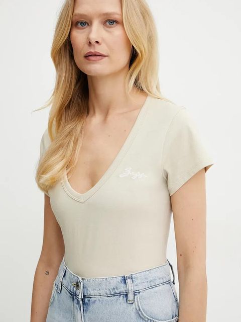 BOSS Orange t-shirt bawełniany damski kolor beżowy 50540432 - zdjęcie produktu nr 1