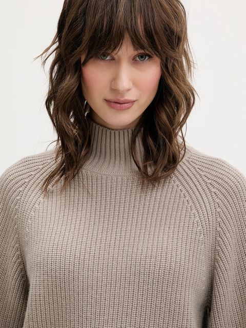 HUGO sweter z wełną damski kolor beżowy z półgolfem 50548292