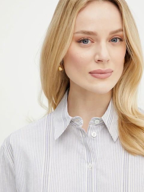 Patrizia Pepe koszula bawełniana damska kolor szary regular z kołnierzykiem klasycznym 2C1636 A569