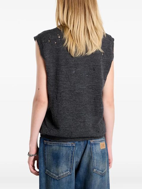 MM6 Maison Margiela Numeric-logo distressed knitted vest - Grey