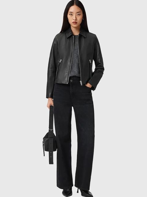 AllSaints kurtka skórzana kolor czarny przejściowa W057LD