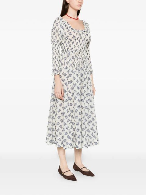 DÔEN scoop neck flower print dress - White