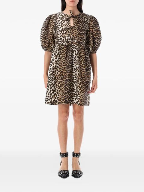 GANNI puff-sleeved mini dress - Neutrals - zdjęcie produktu nr 1