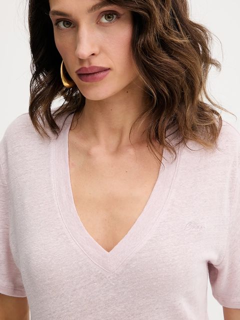 BOSS Orange t-shirt lniany damski kolor różowy 50538645