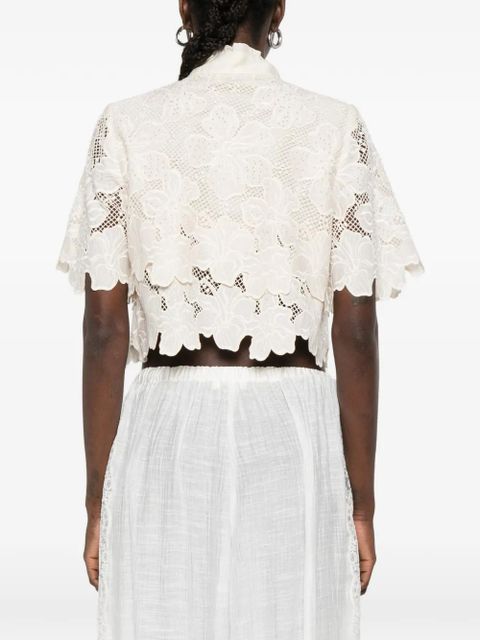 SANDRO Ame floral-lace shirt - Neutrals