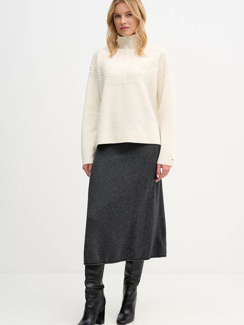 Tommy Hilfiger spódnica wełniana kolor szary midi rozkloszowana WW0WW46756 - zdjęcie produktu nr 2