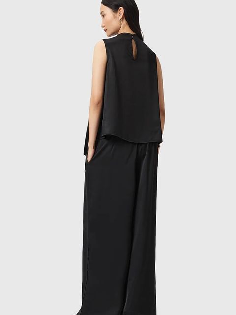 AllSaints spodnie LEANNE damskie kolor czarny szerokie medium waist W015TD