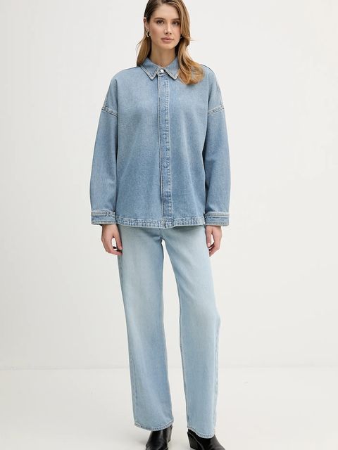 Calvin Klein Jeans koszula jeansowa damska kolor niebieski relaxed z kołnierzykiem klasycznym LV047E753G