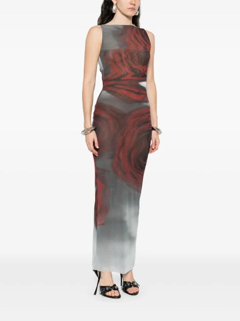 Jean Paul Gaultier rose-print midi dress - Grey