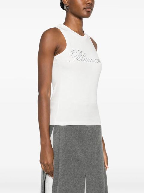 Blumarine rhinestone-logo tank top - White