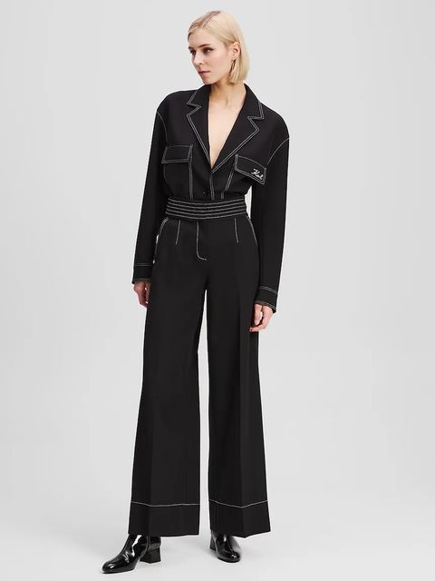 Karl Lagerfeld spodnie damskie kolor czarny szerokie high waist A3W10096 - zdjęcie produktu nr 1