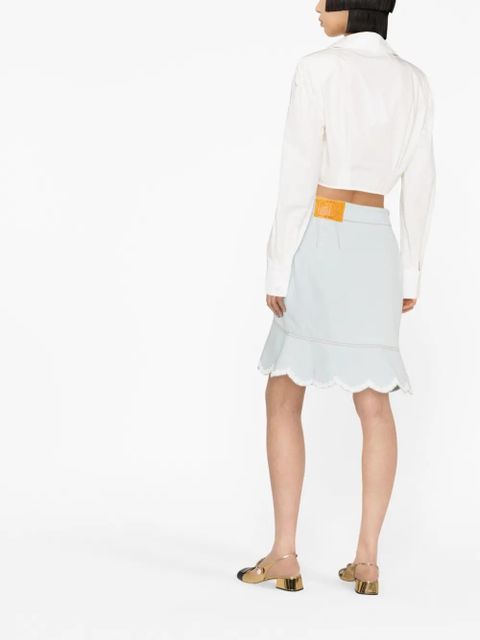 Casablanca floral-embroidered denim peplum skirt - Blue