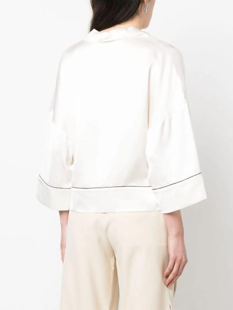 Off-White Satin Pajama Crop Shirt