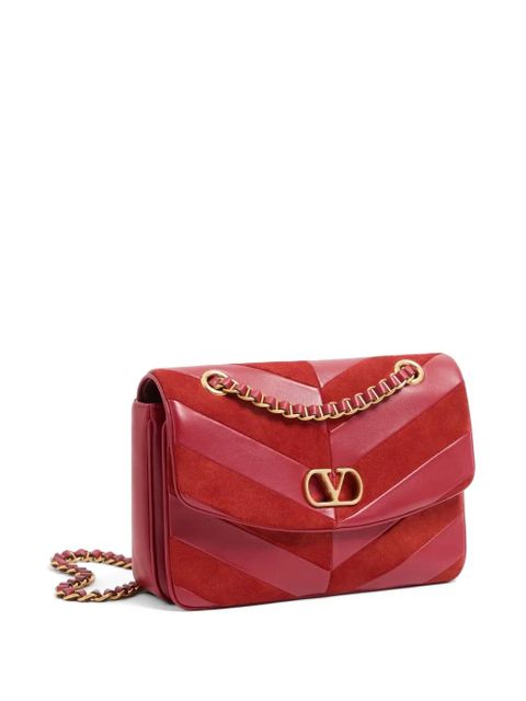 Valentino Garavani Djuna medium chain bag in suede and nappa with chevron pattern - Red