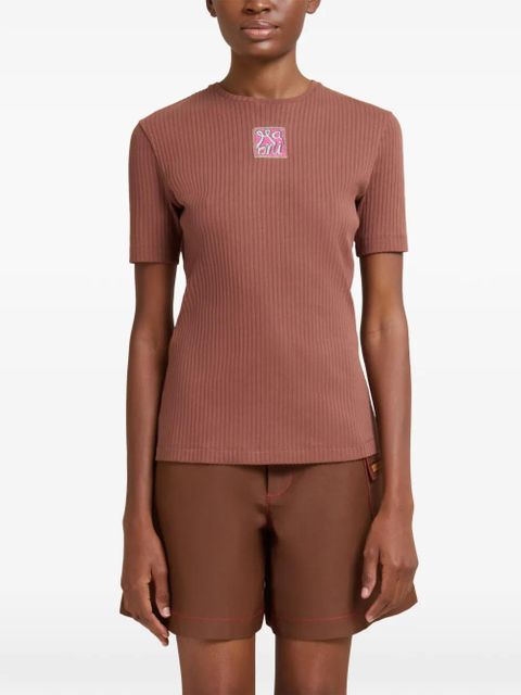 Marni ribbed embroidered logo T-shirt - Brown - zdjęcie produktu nr 2