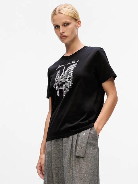 Karl Lagerfeld t-shirt bawełniany damski kolor czarny A4W17087