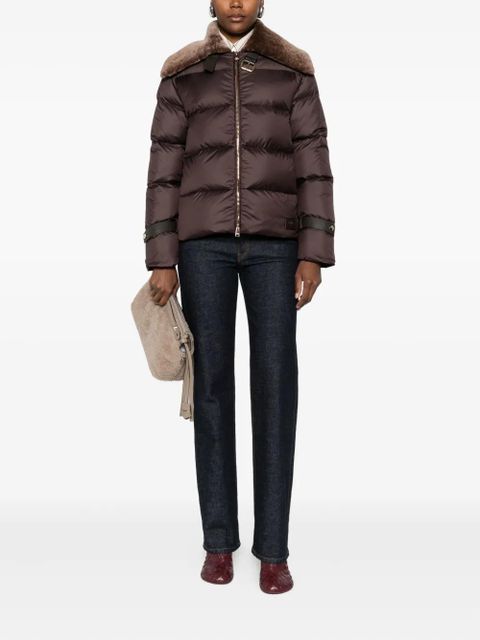 FENDI shearling-collar ski jacket - Brown