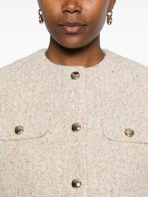 Maje buttoned-up cropped tweed jacket - Neutrals