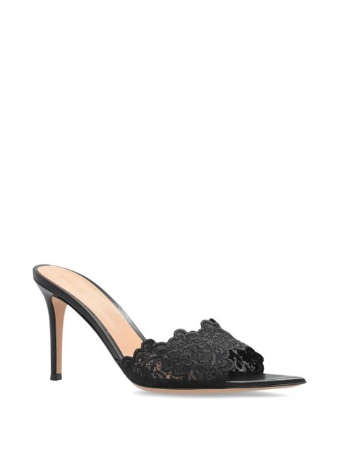 Gianvito Rossi Yvonne lace-panel scalloped mules - Black - zdjęcie produktu nr 2