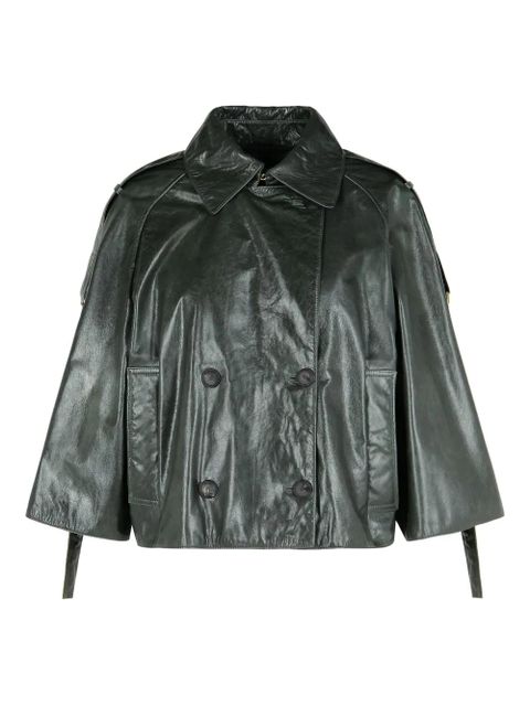 Max Mara pointed-collar double-breasted leather jacket - Grey - zdjęcie produktu nr 1