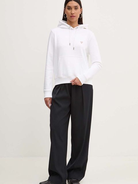 Guess Jeans bluza damska kolor biały z kapturem gładka W4YQ04 KC811