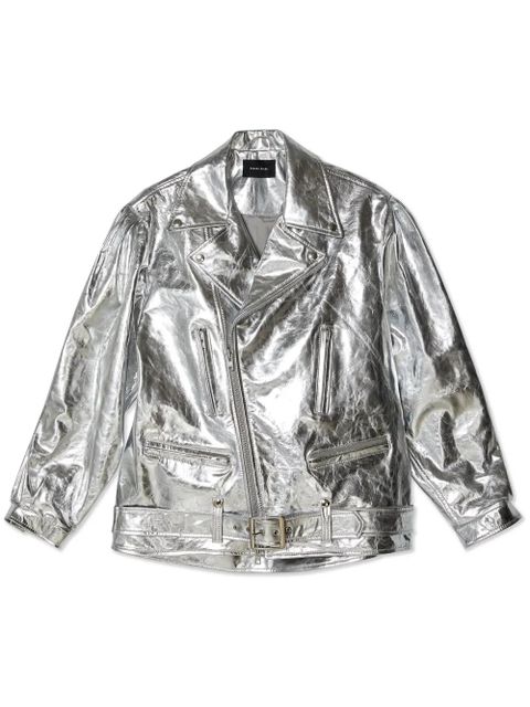 Simone Rocha metallic leather biker jacket - Silver - zdjęcie produktu nr 1