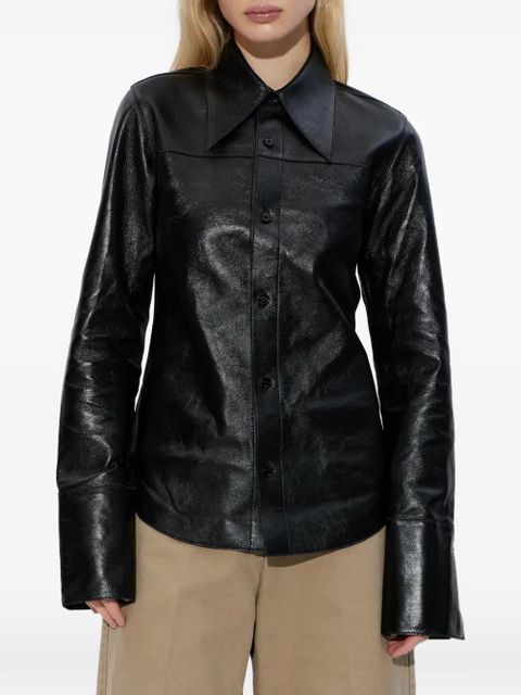 AMI Paris panelled leather shirt - Black
