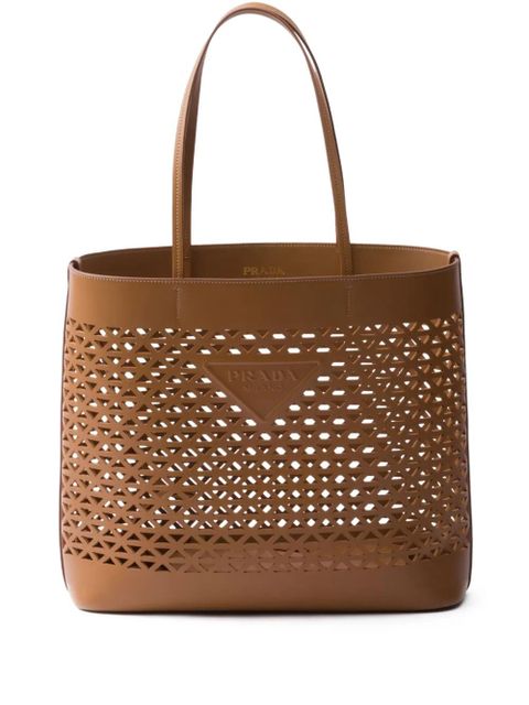 Prada logo-perforated leather tote bag - Brown - zdjęcie produktu nr 1