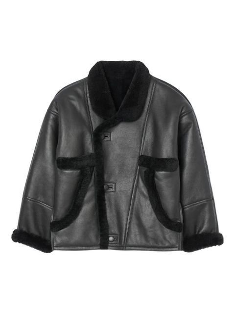 SANDRO shearling-trim leather coat - Black - zdjęcie produktu nr 1