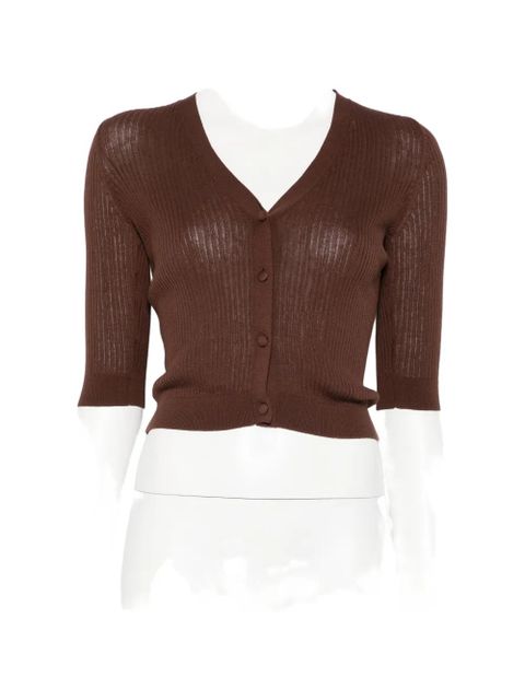 TWINSET V-neck ribbed cardigan - Brown - zdjęcie produktu nr 1