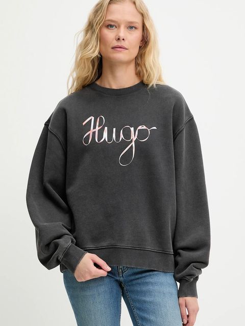 HUGO bluza bawełniana damska kolor szary z nadrukiem 50545198 - zdjęcie produktu nr 1
