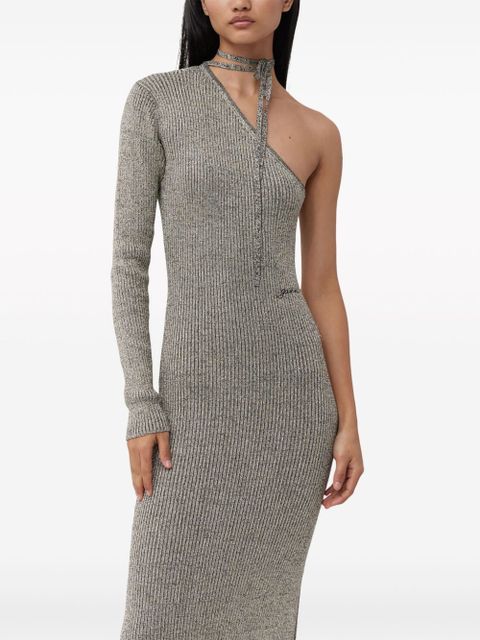 GANNI Sparkle one-sleeve dress - Neutrals