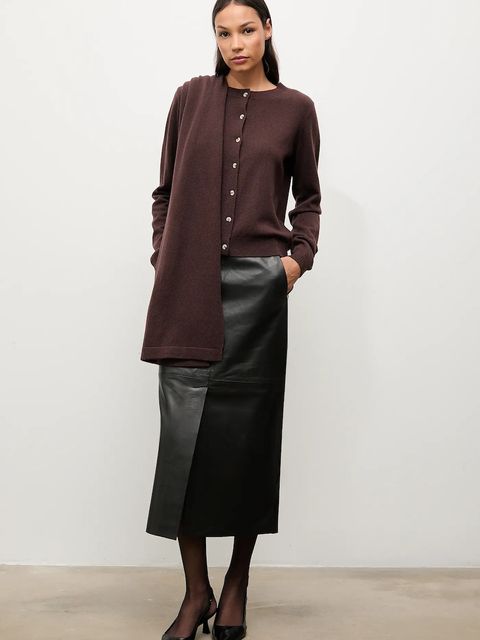 Answear.LAB kardigan z wełny merino z szalem damski kolor brązowy lekki - zdjęcie produktu nr 2