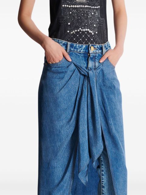 Balmain draped denim skirt - Blue