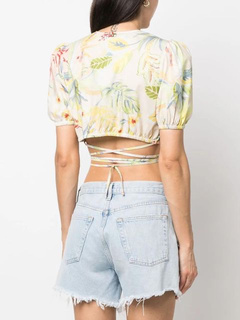 TWINSET floral-print wraparound cropped top - Neutrals